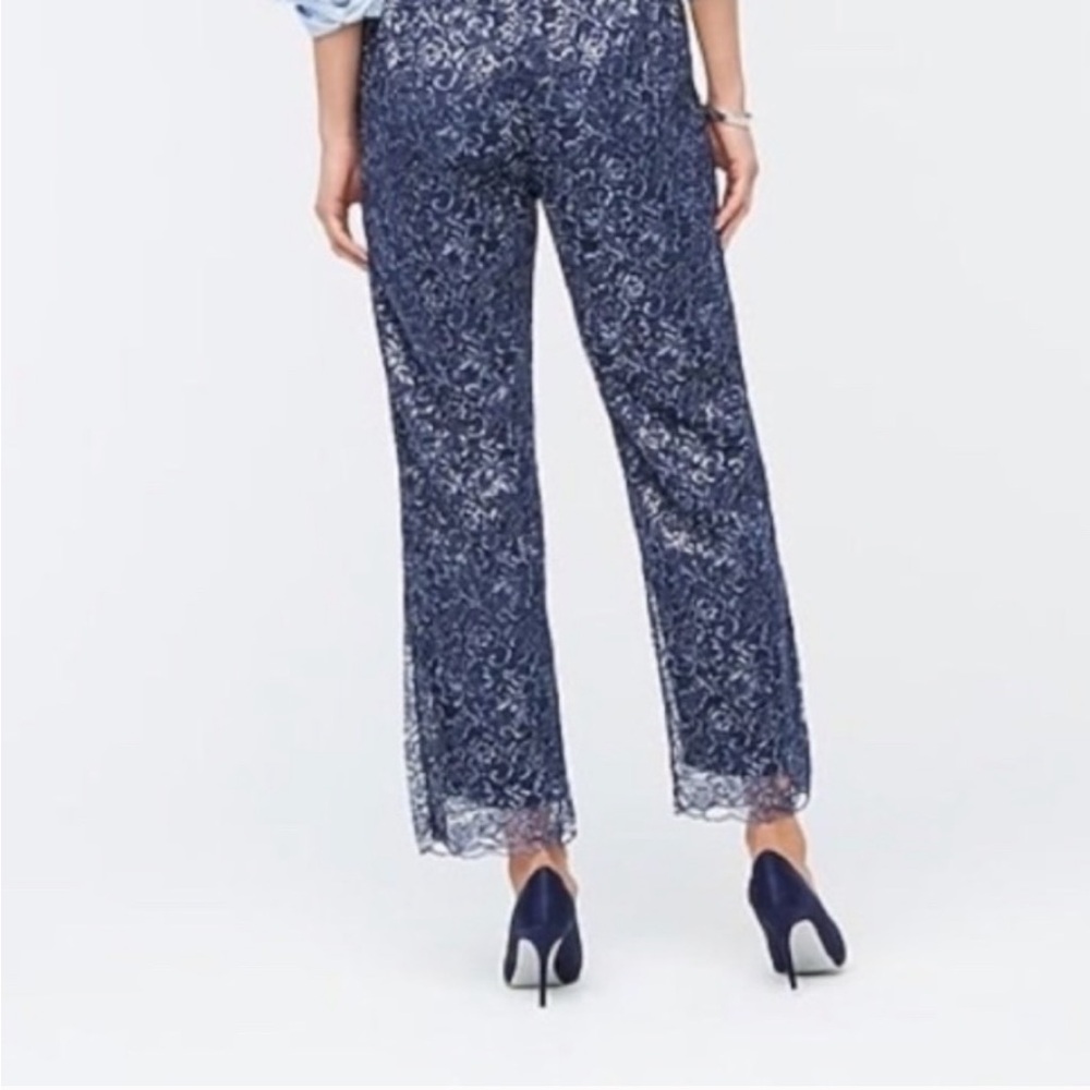 J. Crew Blue Lace Wide Leg Pants with Elegant Print and metallic silver thread - Picture 4 of 12